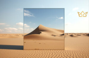 Beautiful interior glass mirror decoratively shown in the desert for Colorado's premier custom glass mirror designers, Kingdom Glass.